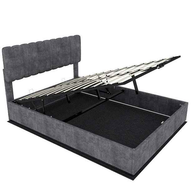 Redom ČALOUNĚNÁ postel 160/200 cm s vysokým čelem a matrací, sametový potah, Šedá