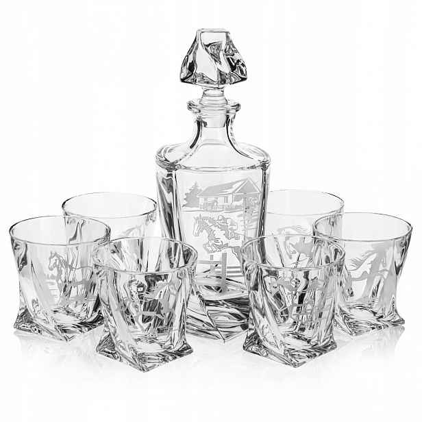 Sada na whisky 6+1 Quadro „koně“ karafa 770 ml sklenice 340 ml