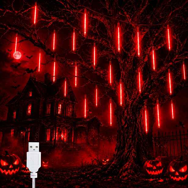 TEMU 1 ks USB meteorický dešťový světelný řetěz, 192 LED vodopádové světlo, 8 trubek ve tvaru slzy s tekoucími světly, venkovní slavnostní dekorace,