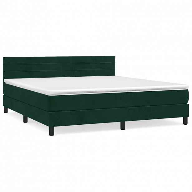 vidaXL Box spring postel s matrací tmavě zelená 160x200 cm samet