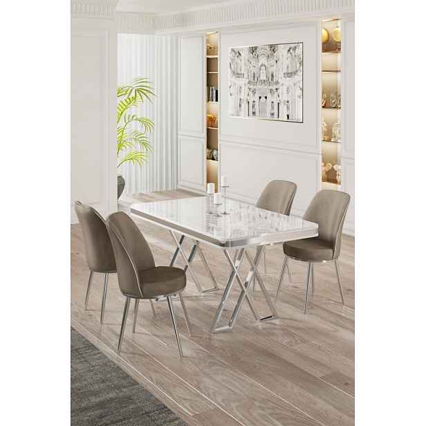 Dining Table & Chairs Set (5 Pieces) Vals - White, Chrome, Cappuccino