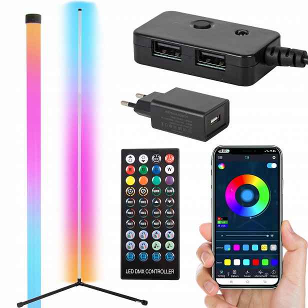 Stojací Rohová Lampa Rgb Led Noční Do Ložnice Ovládaná Aplikací 1,5m