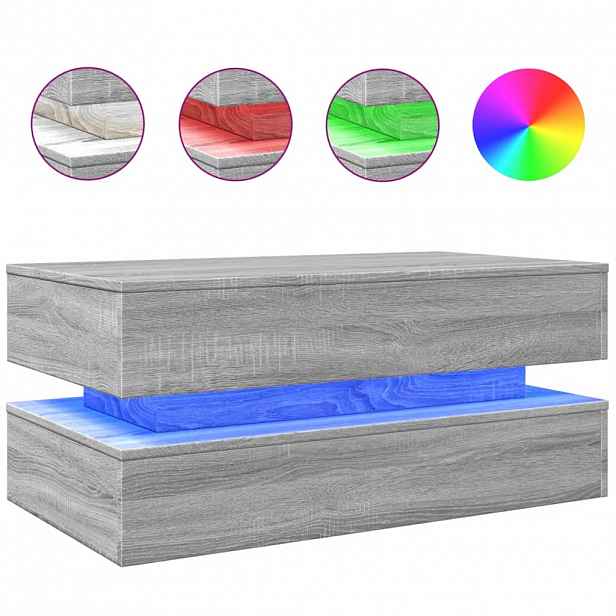 vidaXL Konferenční stolek s LED osvětlením šedý sonoma 90 x 50 x 40 cm