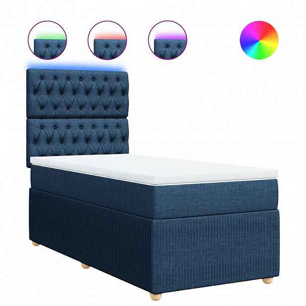 vidaXL Box spring postel s matrací modrá 90x190 cm textil