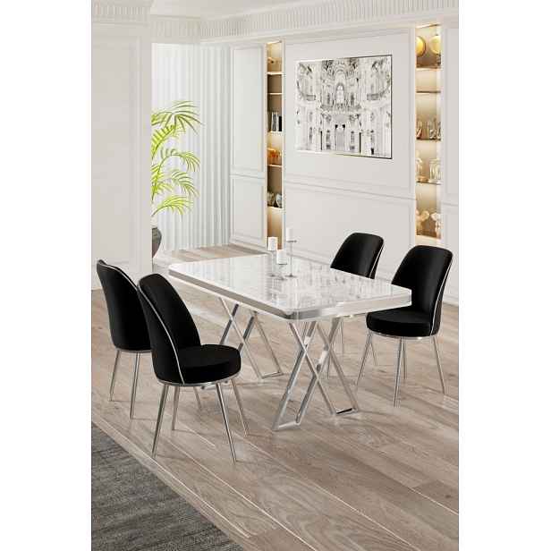 Dining Table & Chairs Set (5 Pieces) Vals - White, Chrome, Black