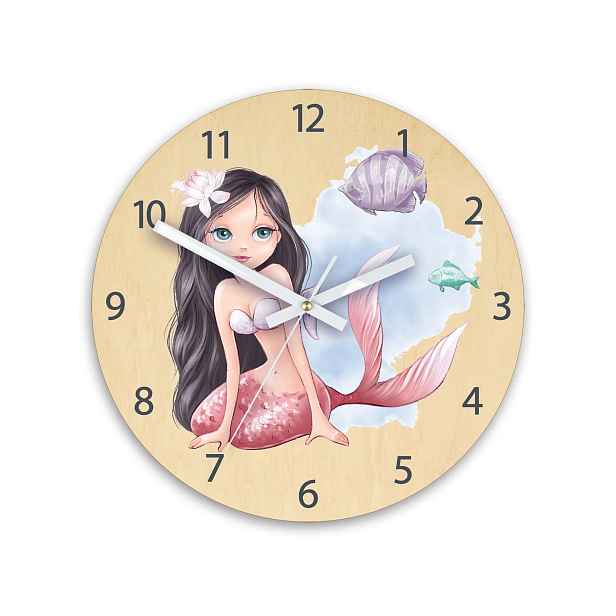 ModernClock Dětské nástěnné hodiny Ami Mořská panna 30 cm vícebarevné II