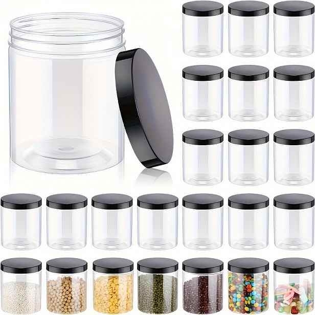 TEMU SHAON 20 ks 8oz Průhledná plastová nádoba Mason Jar se širokým hrdlem a černým texturovaným víkem - Vhodné pro suché potraviny, sladkosti,