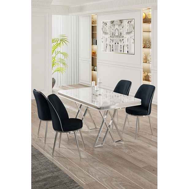 Dining Table & Chairs Set (5 Pieces) Vals - White, Chrome, Anthracite