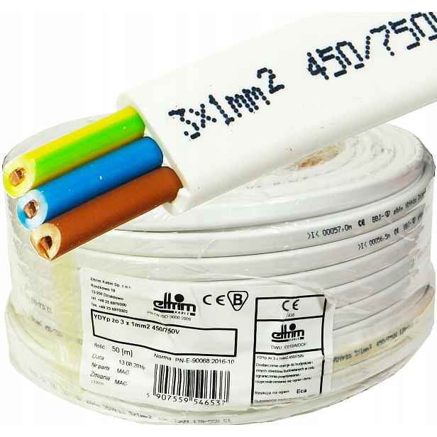Podomítkový kabel YDYp 3x1 mm Cu 750V 50 m