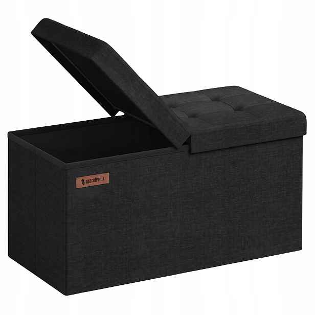 Taburet otevírací taburet s úložným prostorem, čalounění, podnožka XL, 300 kg, 89 l, černá barva