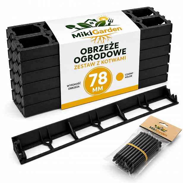 Zahradní Lem Trávníkový 16 m 78 mm Palisáda Eko Border Černá 80 kotvy