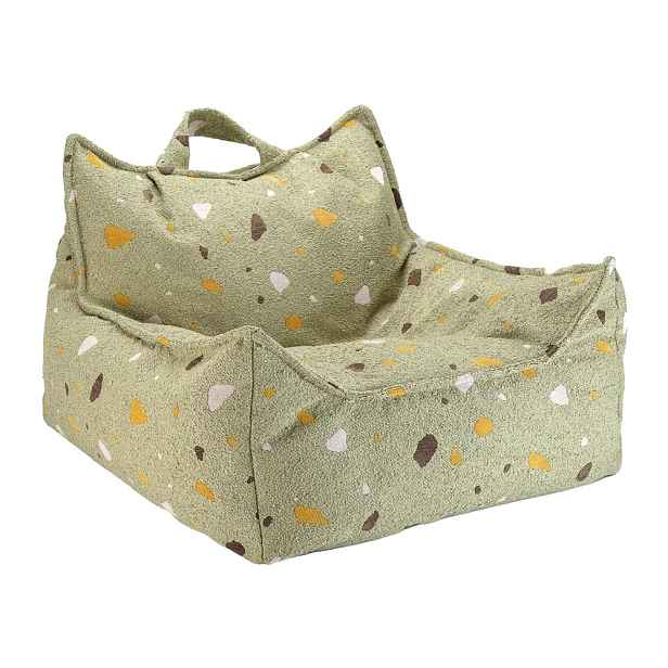 Zelený dětský sedací vak z textilie bouclé/žinylkový Terrazzo Chair – Wigiwama