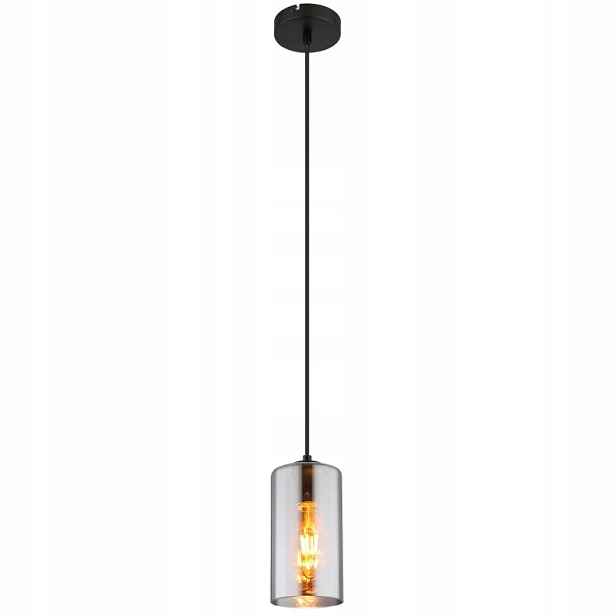 Černá závěsná lampa Olly s měkkým světlem nad jídelním stolem Globo