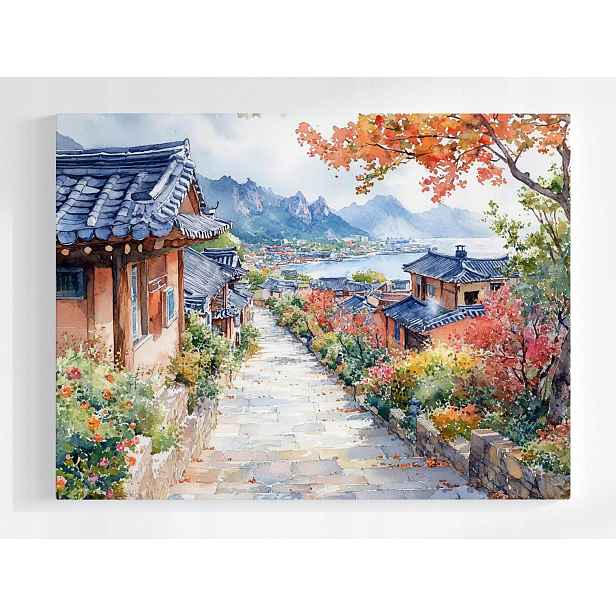 Plakát Tradiční Hanok Korea Hory Podzim Zátoka 100x75