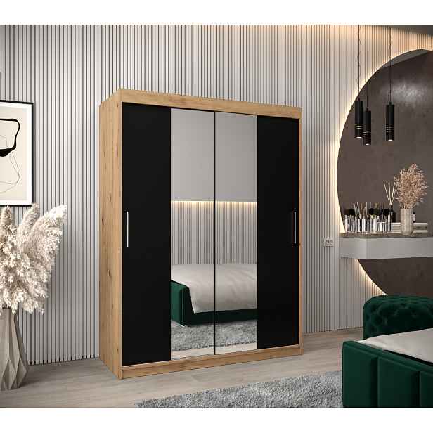 Šatní skříň Abi T1 Barva korpusu: Dub artisan, Rozměry: 150 cm, Dveře: Černá