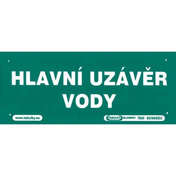 Tabule informační Hlavní uzávěr vody 210×87 mm