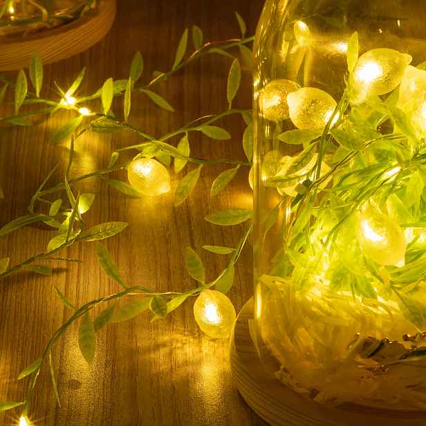 TEMU Svěží a Jednoduché 3D Citronové Pohádkové Světlo | Zelený List Citronové LED Světlo se Zelenou Révou | pro , Léto a Všechna Roční Období | pro