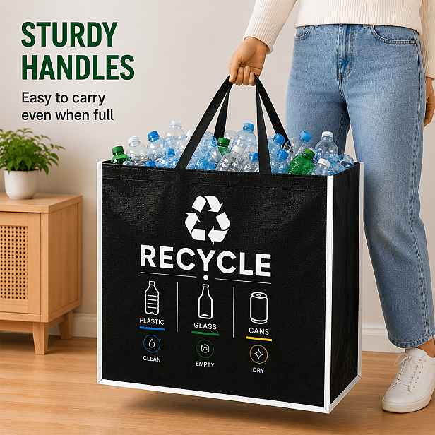 TEMU Velkokapacitní taška na sběr a recyklaci lahví s uchy - Skládací tkaná úložná nádoba na lahev s nálepkou, plechovky, do garáže, kempování, auta