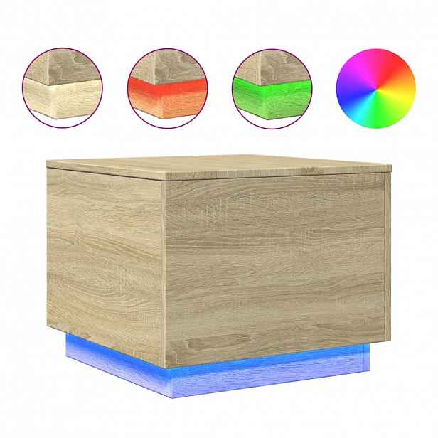 vidaXL Konferenční stolek s LED osvětlením dub sonoma 50 x 50 x 40 cm