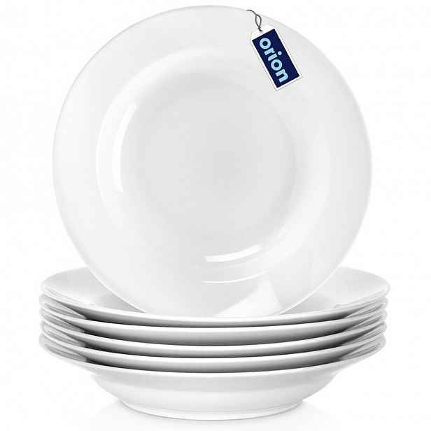 6 x Hluboký Obědový talíř na polévku porcelánový, bílý, sada talířů 350 ml