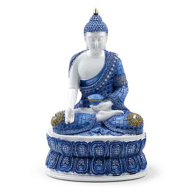 Figurka Lotos Buddhy bílo-modrá 26.5 cm