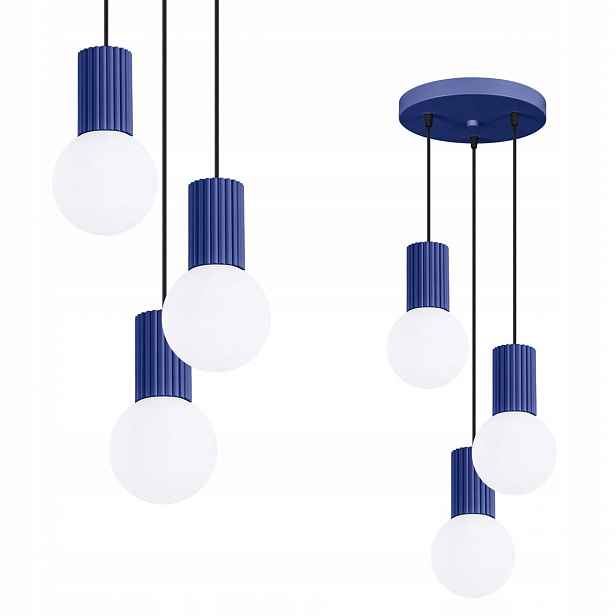 Moderní závěsná lampa Halo s třemi rýhovanými stínítky, modrá, 3xG9 Sollux