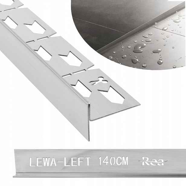 Spádová lišta do sprchové vaničky 140 CM Nikl Kartáčovaná Inox Levá Rea