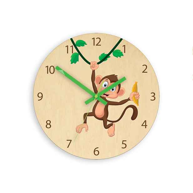 ModernClock Dětské nástěnné hodiny Ami Opice 30 cm vícebarevné