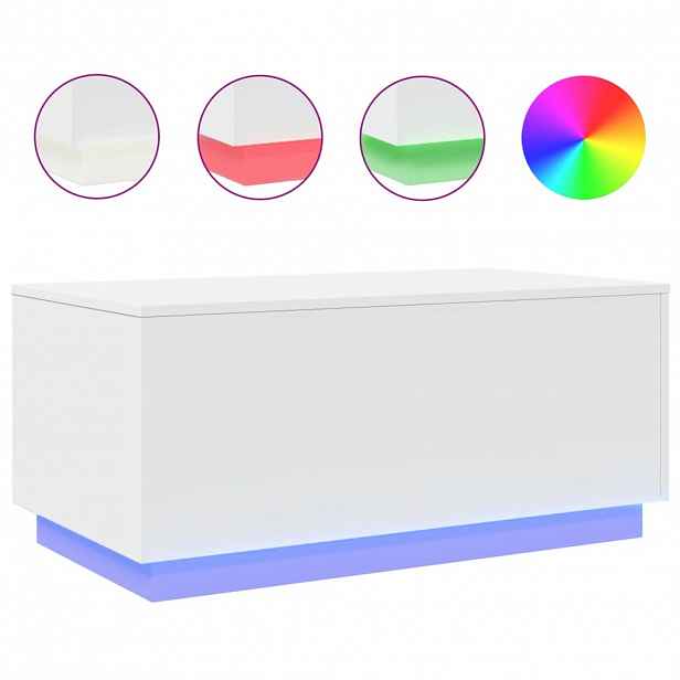 vidaXL Konferenční stolek s LED osvětlením bílý 90 x 50 x 40 cm