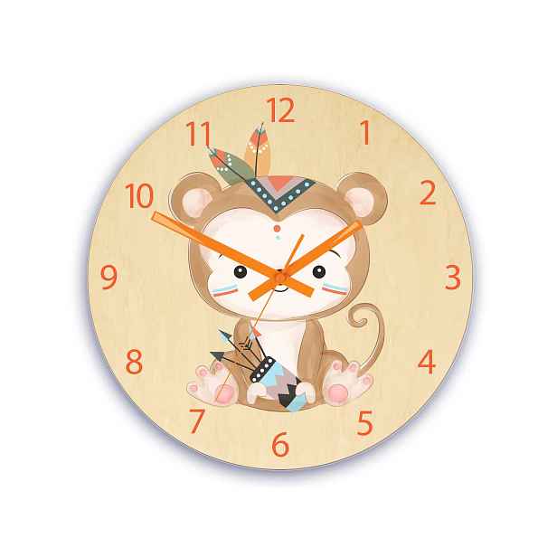 ModernClock Dětské nástěnné hodiny Ami Opice indián 30 cm vícebarevné