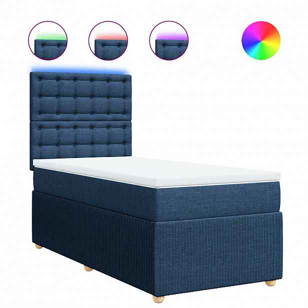 vidaXL Box spring postel s matrací modrá 90x190 cm textil