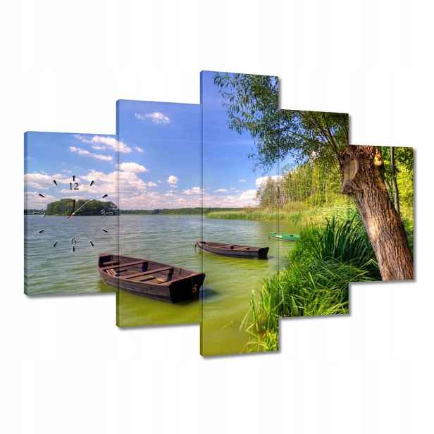 Nástěnné hodiny 150x105 Jezero Lodě Krajina