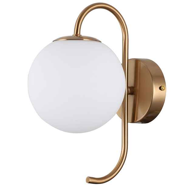 Nástěnná lampa skleněná bílá koule zlatá Italux