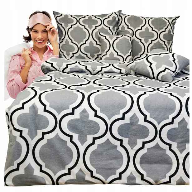 Sada Povlečení Flanelová 220x200 2x70x80 Maroko Velké Šedé Elegantní