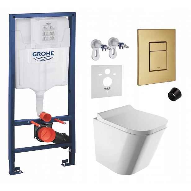 Podomítkový Wc set Grohe s mísou Fontana a tlačítkem zlatý kartáčovaný