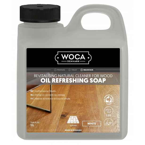 Woca Oil Refreshing Soap White 1L bílé olejové mýdlo na dřevěné podlahy