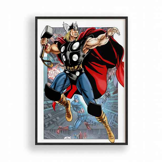 Plakát Thor Avengers v černém dřevěném Rámeček 30x42 cm
