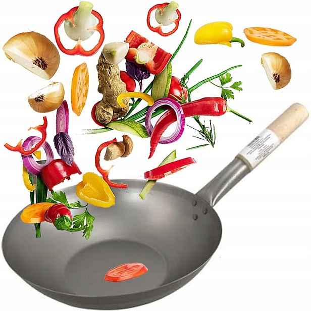 Čínská pánev Wok Ocel Průměr 15 palců 38 Cm Ploché Dno H&s