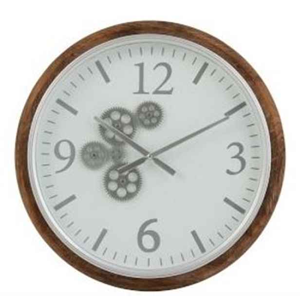 Nástěnné hodiny s dřevěným rámem a ozubenými kolečky Laudine S - Ø 52*7 cm J-Line by Jolipa