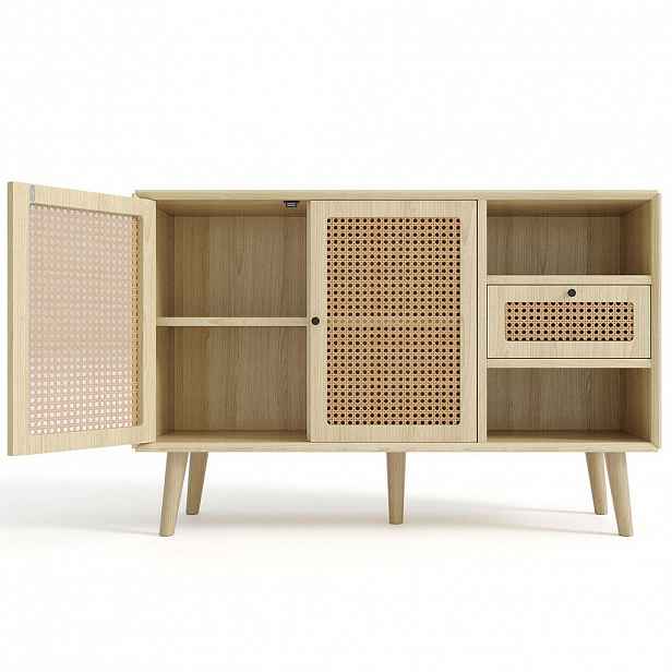 OKWISH BOČNÍ skříň 120/40/80 cm dub z MDF s ratanovými dvířky, zásuvkou a nastavitelnými policemi