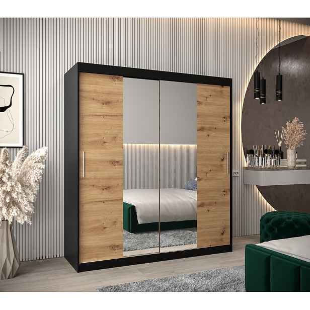 Šatní skříň Abi T1 Barva korpusu: Černá, Rozměry: 180 cm, Dveře: Dub artisan
