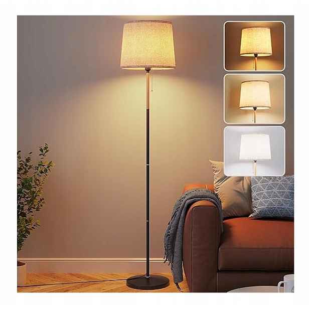 Stojací lampa Clevich s lněným stínidlem, 3-barevná, stmívatelná