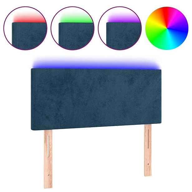 vidaXL Čelo postele s LED tmavě modré 80 x 5 x 78/88 cm samet