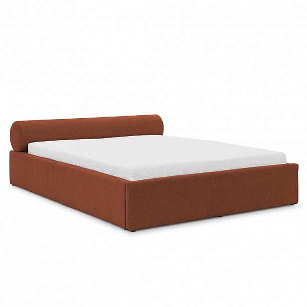 S-Style ČALOUNĚNÁ POSTEL 140/200 cm Josy v designovém vzhledu s úložným prostorem a lamelovým roštem, v terakotové chenille látce