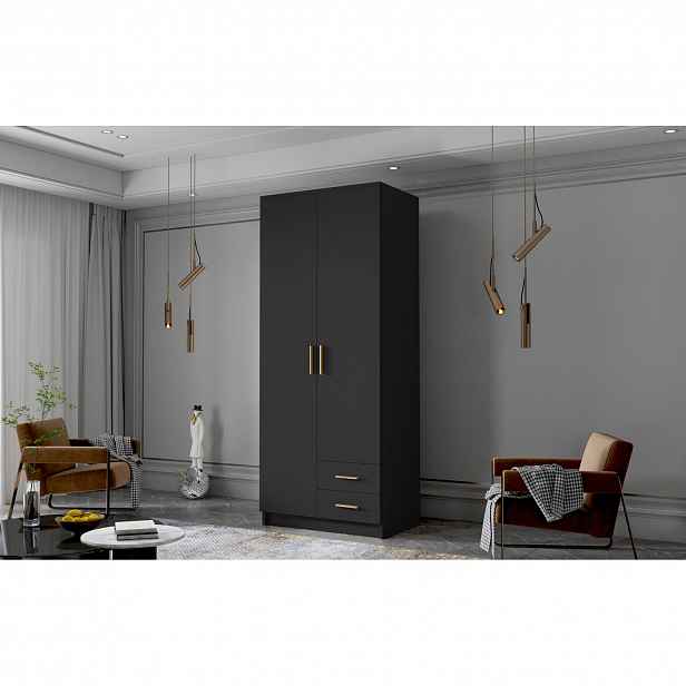 Šatní skříň ADA I 80 cm - černá/zlaté úchytky