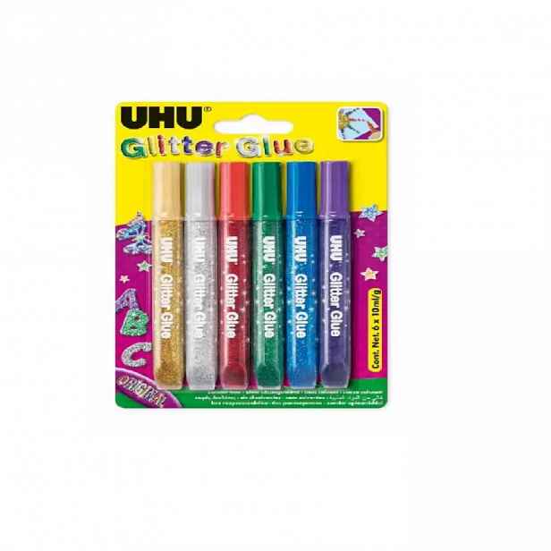 UHU Glitter Glue Original 6 x 10 ml Sada gelových lepidel pro kreativní práci