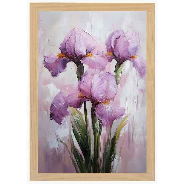 Plakát Rámeček Dřevo Příroda Zahrada Louka Květiny Růžové Kosatce Kytice 40x60