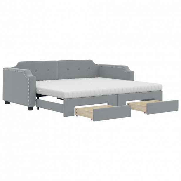 vidaXL Válenda s přistýlkou a zásuvkami světle šedá 100x200 cm textil