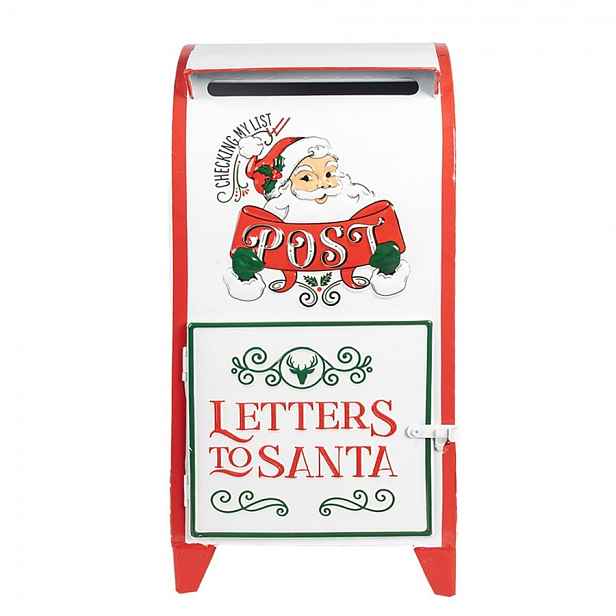 Bílo-červená kovová dekorační schránka Letters to Santa - 20*20*41 cm Clayre & Eef