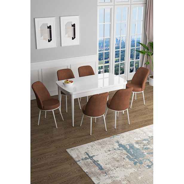 Extendable Dining Table & Chairs Set (7 Pieces) Han - White, Tile Red